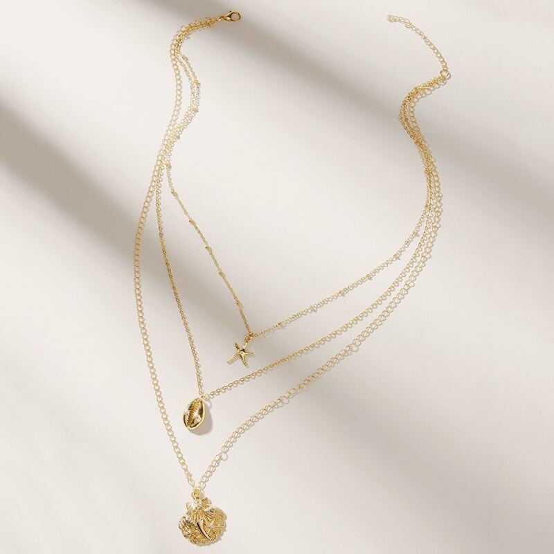 

1pc Star & Shell Charm Layered Necklace, Gold