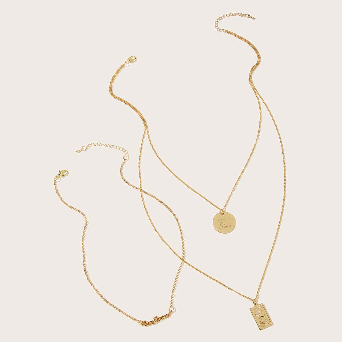 

2pcs Geometric Charm Letter Decor Necklace, Gold