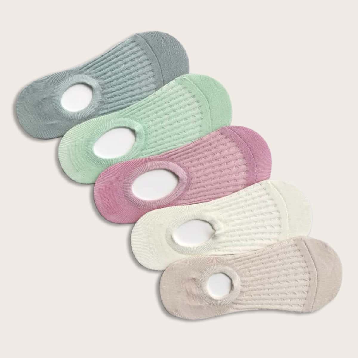 

5pairs Ribbed Ankle Socks, Multicolor