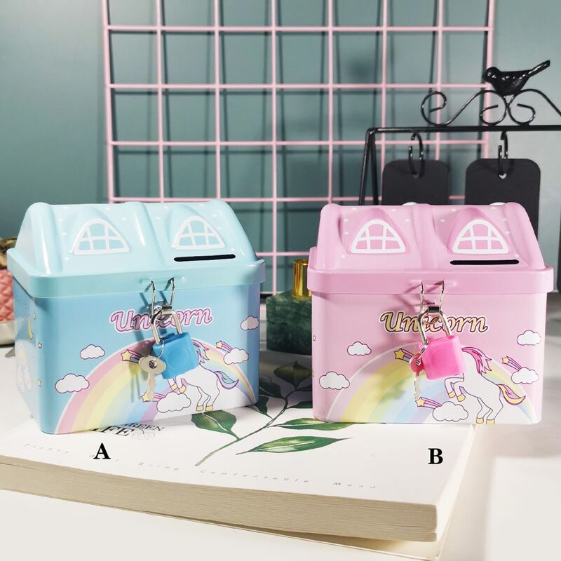 

1pc Cartoon Unicorn Print Piggy Bank With Lock, Multicolor
