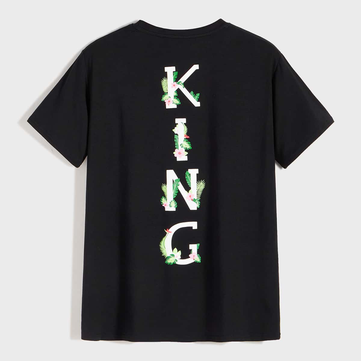 

Guys Letter & Tropical Print Tee, Black