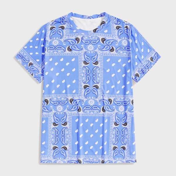 

Men Tribal And Paisley Print Tee, Blue