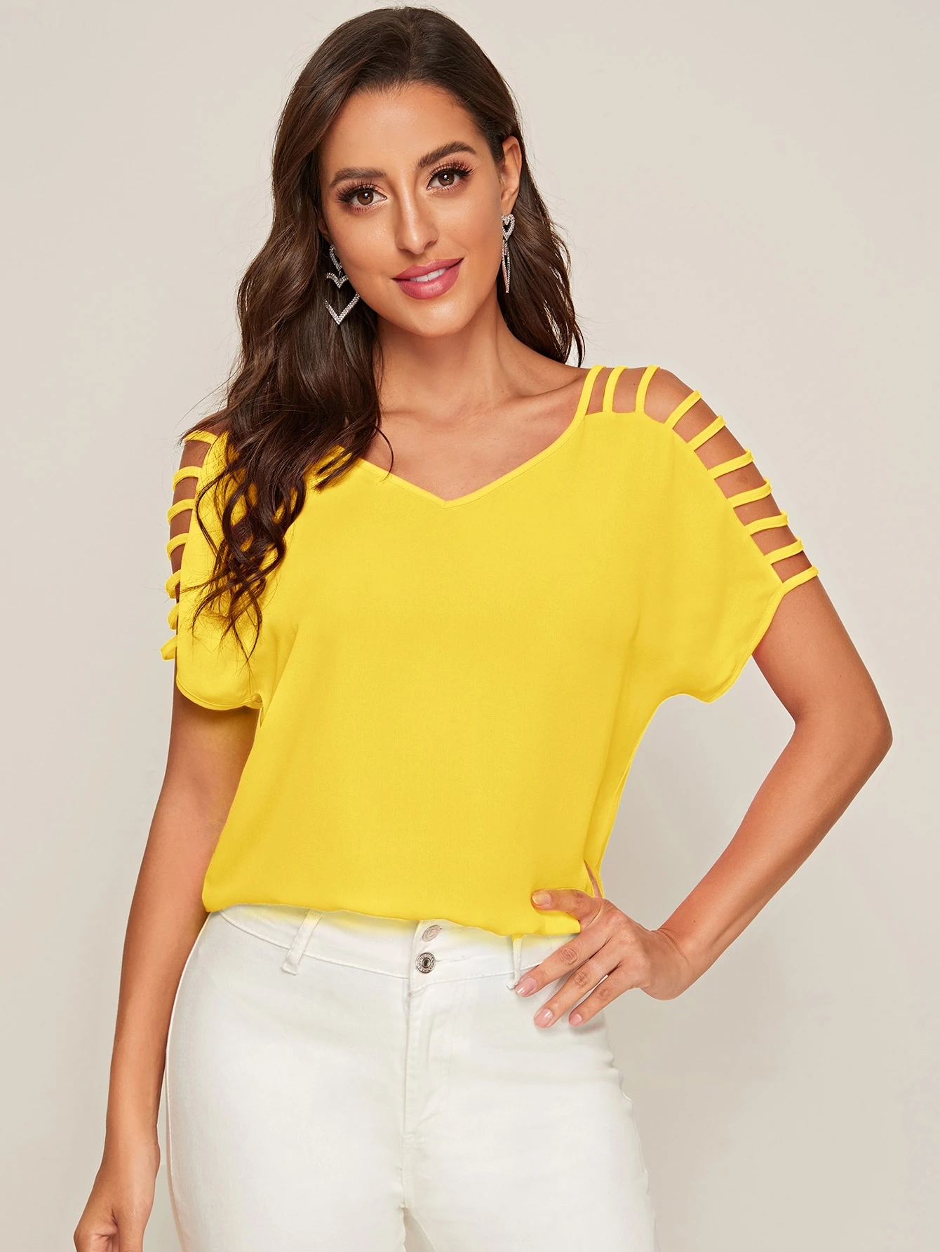 ladder cutout sleeve top