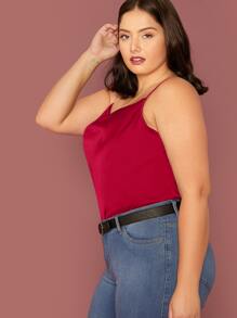 SHEIN BAE Plus Cowl Neck Satin Cami Top - Red - View 3