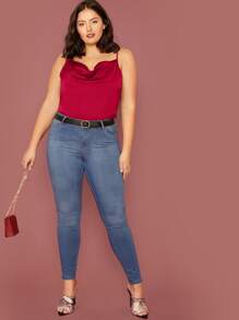 SHEIN BAE Plus Cowl Neck Satin Cami Top - Red - View 5