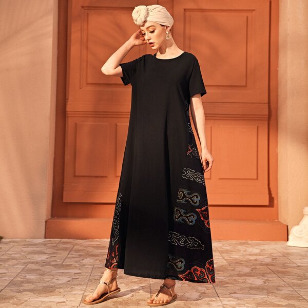 

Aztec Print Tee Dress, Black
