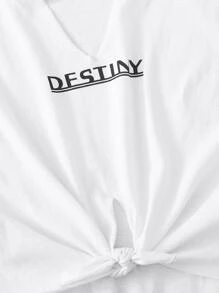 字母圖案結飾下擺t恤帶工裝褲子 - 軍綠色 - 查看 5