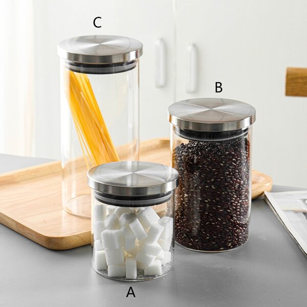 

1pc Transparent Glass Food Storage Tank, White