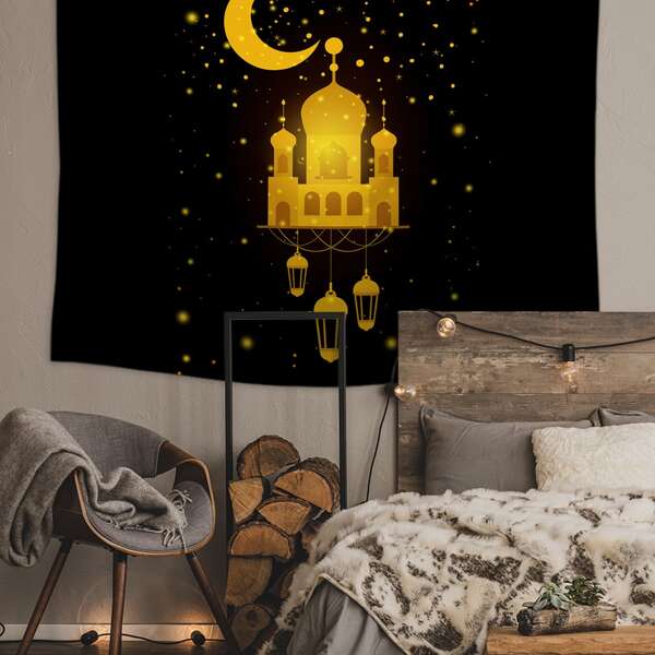 

1pc Moon & Building Print Tapestry, Multicolor