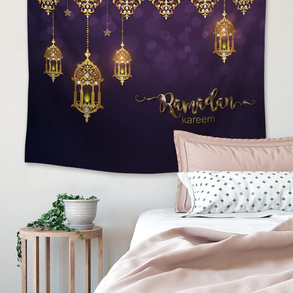 

1pc Ramadan Light & Letter Print Tapestry, Multicolor