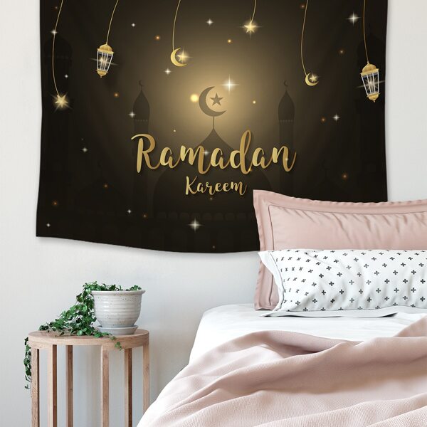 

1pc Ramadan Light & Letter Print Tapestry, Multicolor