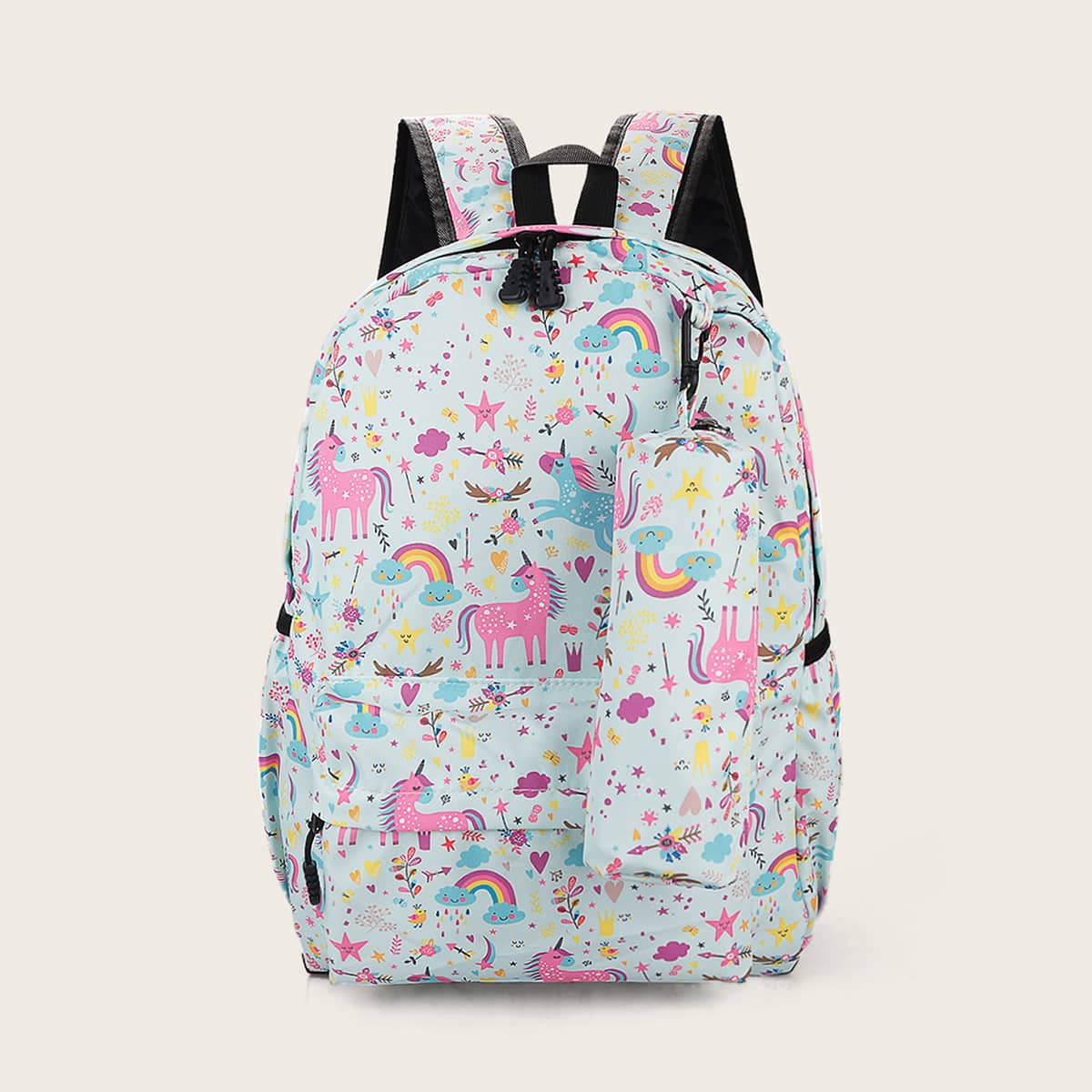 

Cartoon Graphic Pocket Detail Backpack, Multicolor