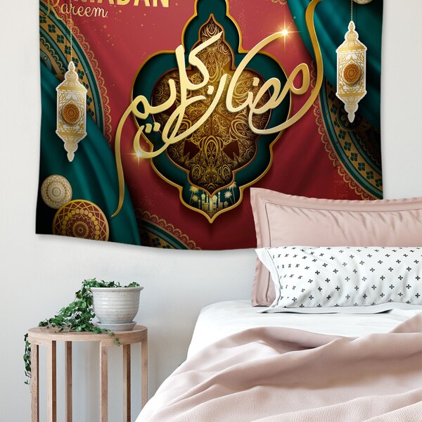 

1pc Lantern & Letter Print Tapestry, Multicolor