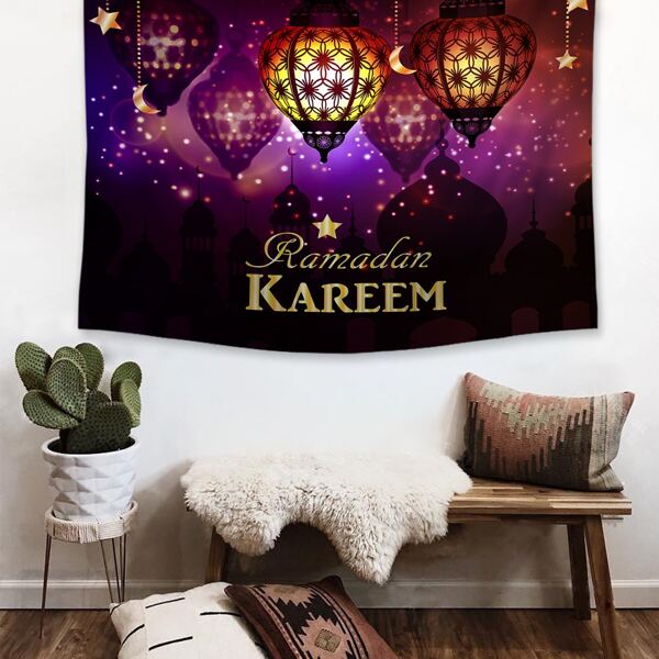 

1pc Ramadan Lantern & Slogan Graphic Tapestry, Multicolor