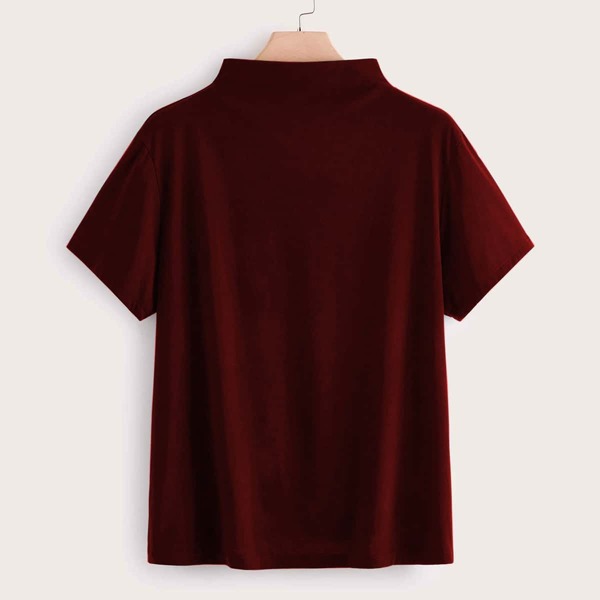 

Plus Solid Mock Neck Tee, Burgundy