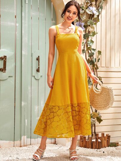 Contrast Lace Hem Cami Dress