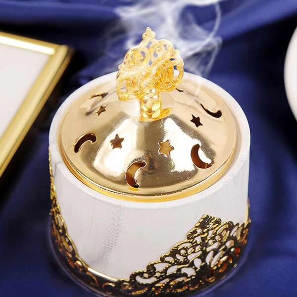 

1pc Ceramic Incense Burner, Gold