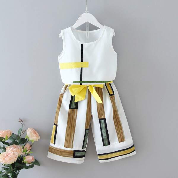 

Toddler Girls Geo Print Tank Top & Belted Pants, Multicolor