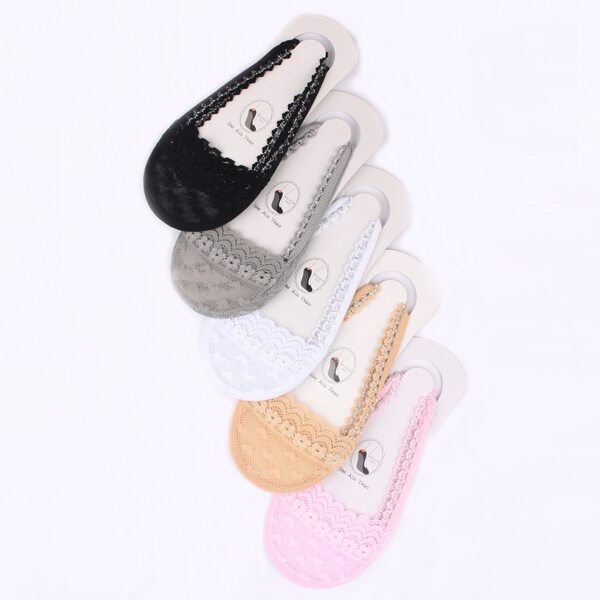 

5pairs Scallop Trim Invisible Socks, Multicolor