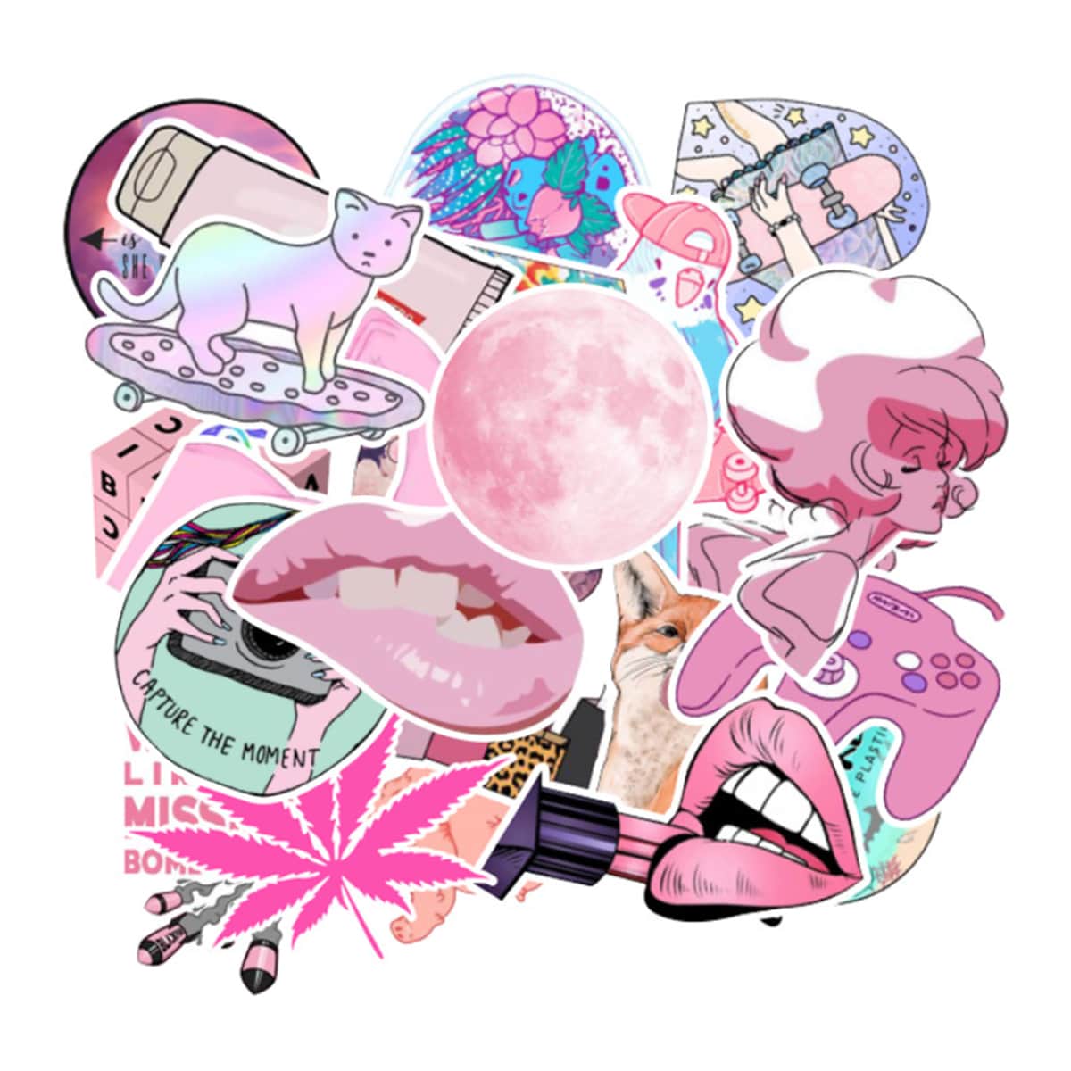

50pcs Cartoon Graffiti Sticker, Pink