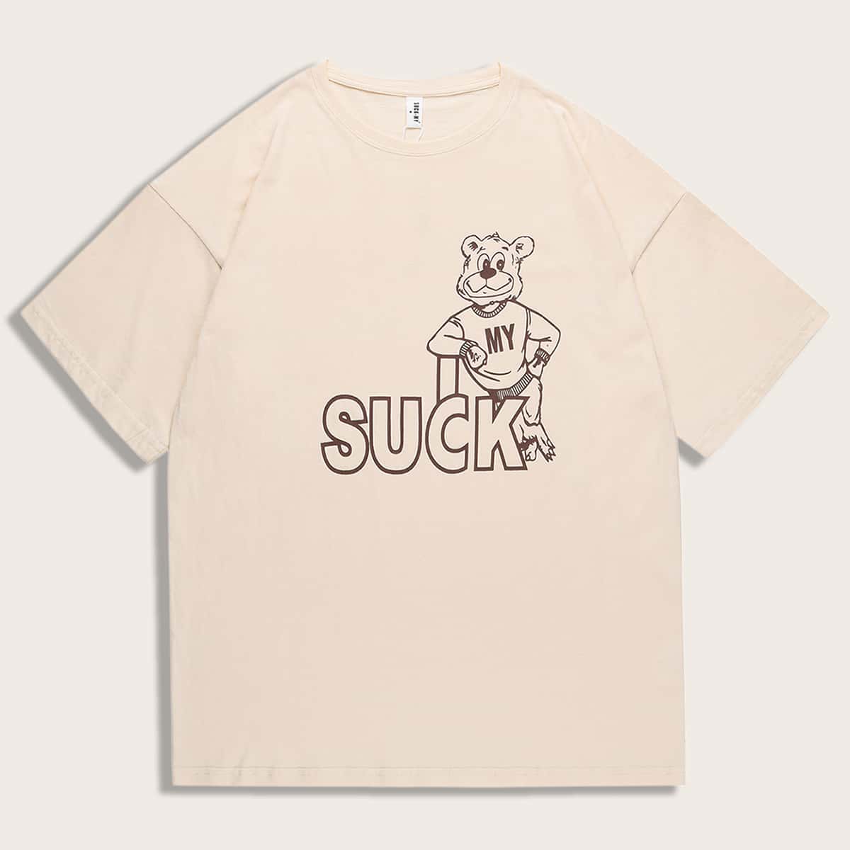 

Guys Cartoon And Letter Graphic Tee, Beige