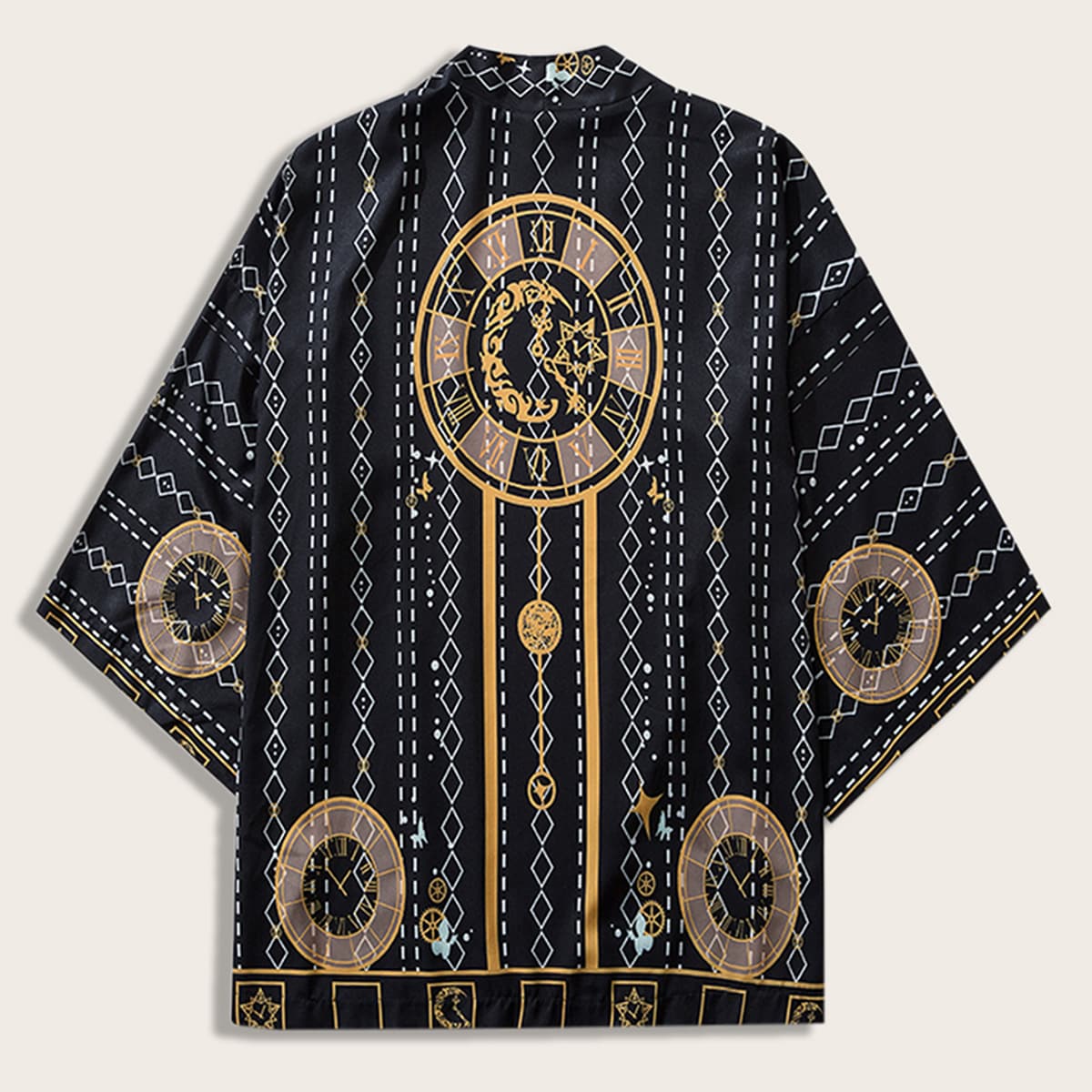 

Men Tribal Print Kimono, Black