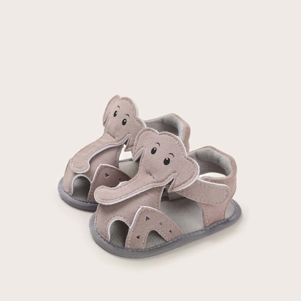 

Baby Girl Cartoon Elephant Pattern Slingback Sandals, Grey