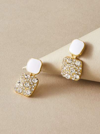 1pair Rhinestone Engraved Geometric Drop Earrings