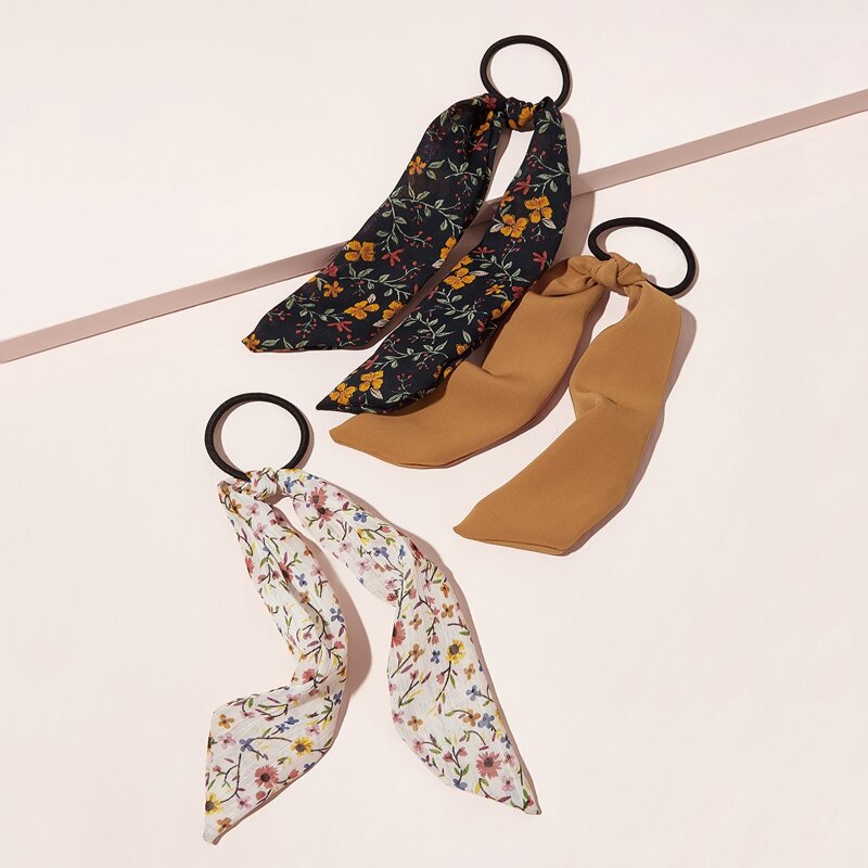 

3pcs Floral Pattern Bow Knot Decor Hair Tie, Multicolor