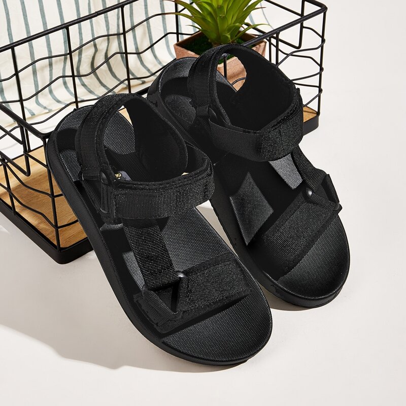 

Minimalist Ankle Strap Velcro Strap Sandals, Black