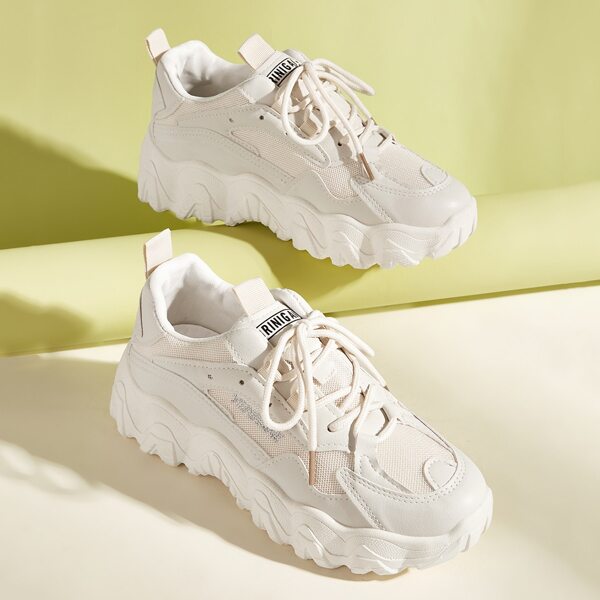 

Lace-up Front Wide Fit Chunky Sneakers, Beige