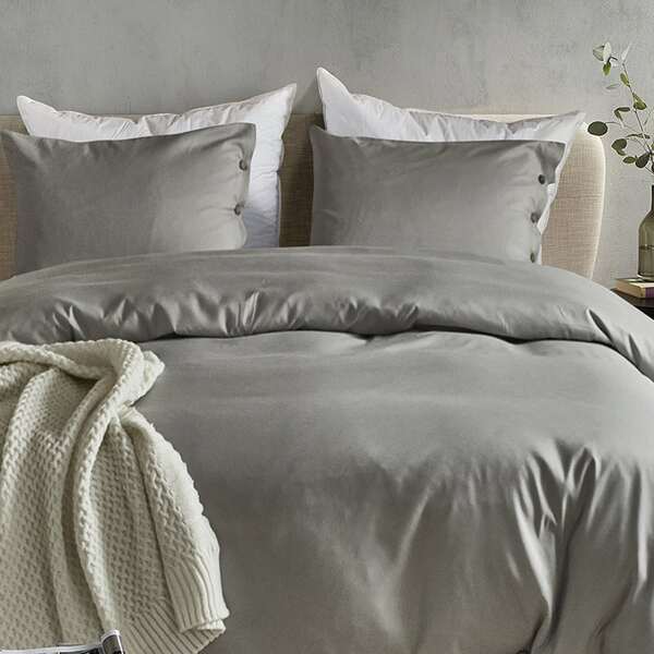 

Button Decor Plain Bedding Sets Without Filler, Grey