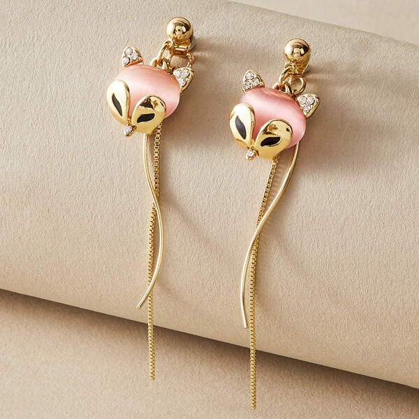 

1pair Stone Decor Tassel Drop Earrings, Pink