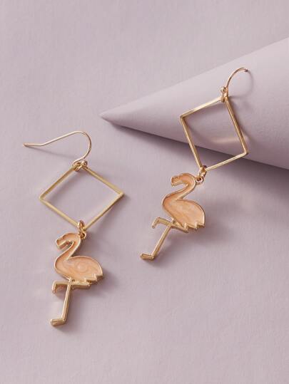 1pair Flamingo Design Geometric Drop Earrings