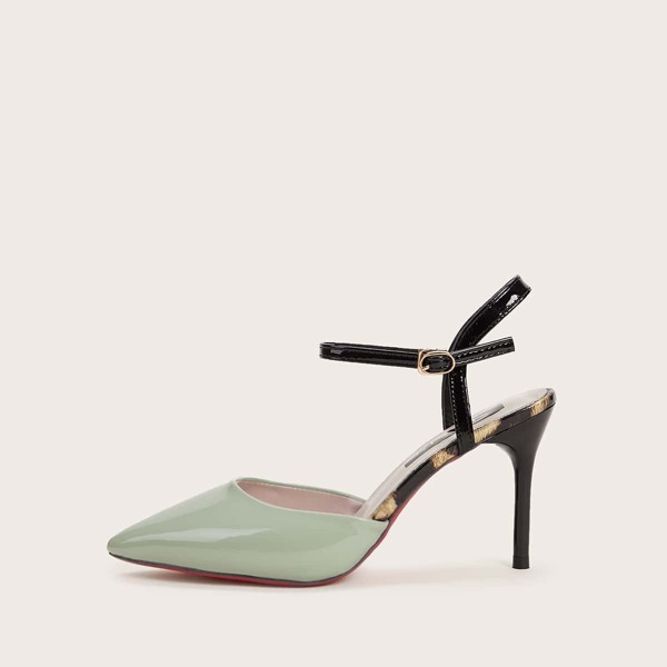 

Point Toe Ankle Strap Stiletto Heels, Green