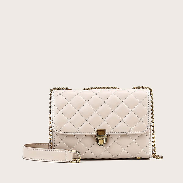 

Push Lock Quilted Crossbody Bag, Beige