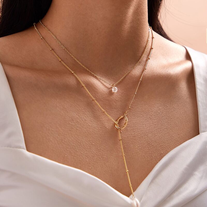 

1pc Pearl Decor Layered Y Lariat Necklace, Gold