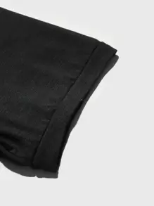 Manfinity LEGND 男士纯色圆领补丁纯色休闲工作短袖 T 恤，男友礼物 - 黑色 - 查看 6