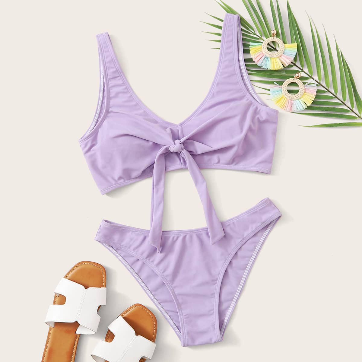 

Knot Front Bikini Swimsuit, Purple