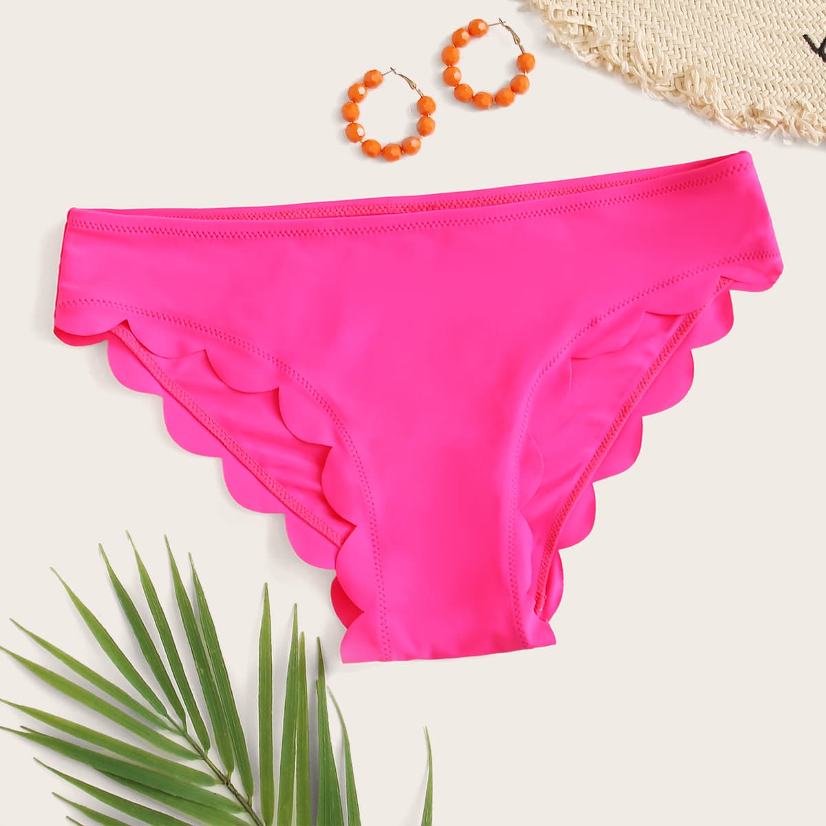 

Neon Pink Scallop Trim Bikini Panty, Pink bright