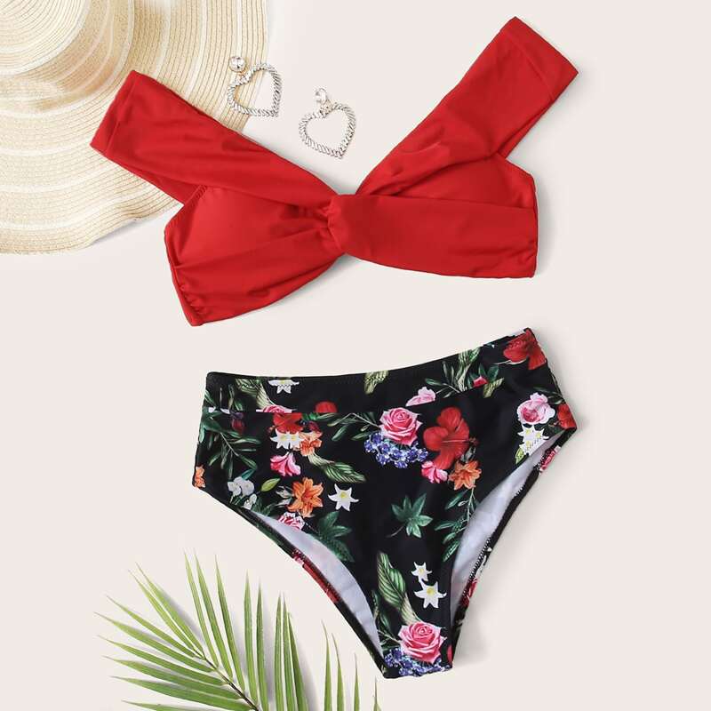 

Floral Twist High Waisted Bikini Swimsuit, Multicolor