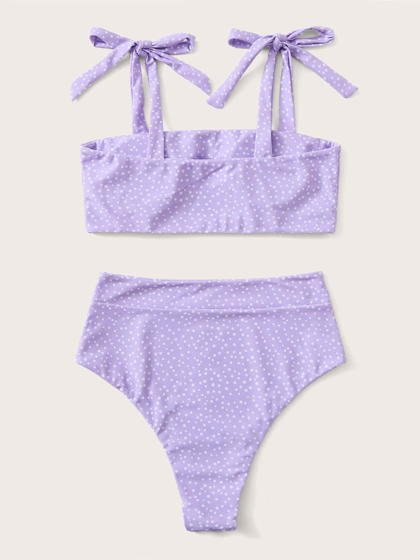 polka dot tie shoulder top with high waist bikini