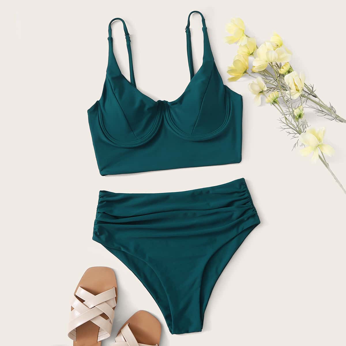 

Underwire High Waisted Bikini Swimsuit, Green