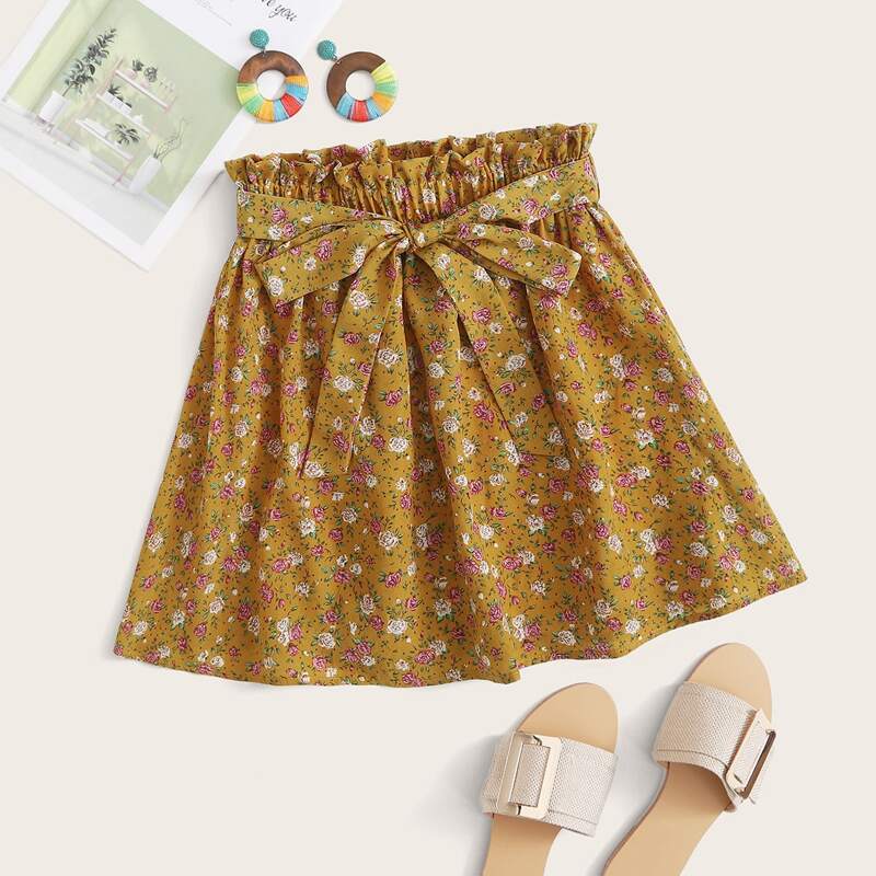 

Paperbag Waist Ditsy Floral Skirt, Yellow
