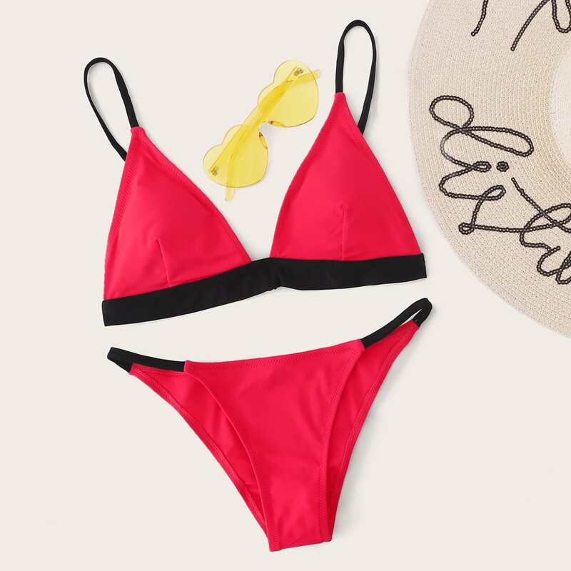 

Colorblock Triangle Bikini Swimsuit, Red
