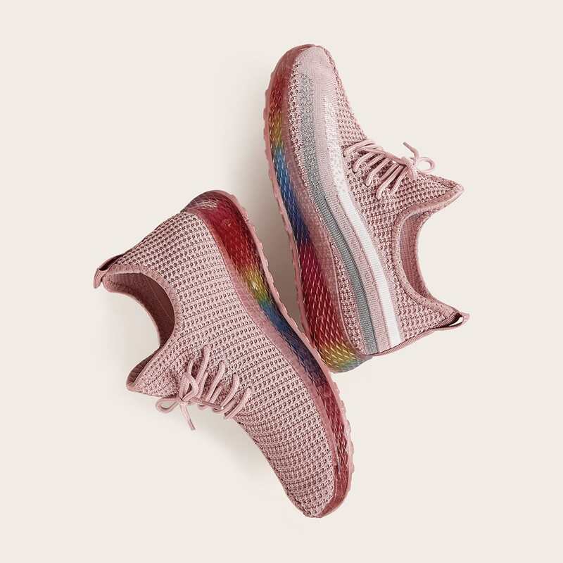

Rainbow Lace-up Front Sneakers, Pink