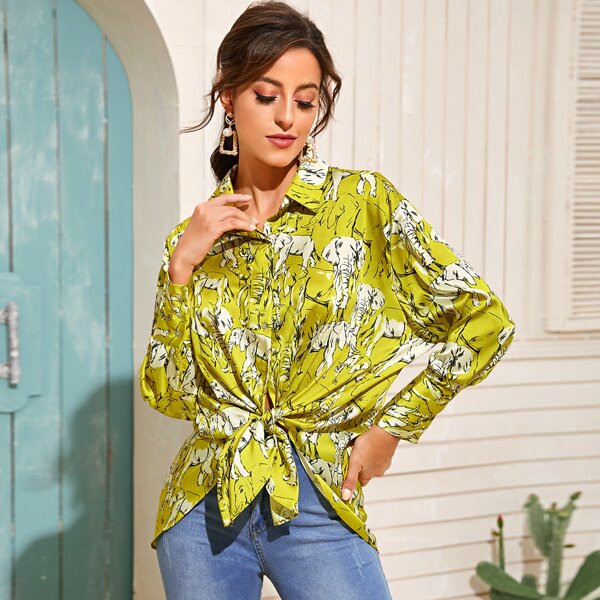 

Elephant Print Button Through Blouse, Yellow
