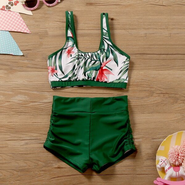

Girls Tropical Shorts Bikini Swimsuit, Green