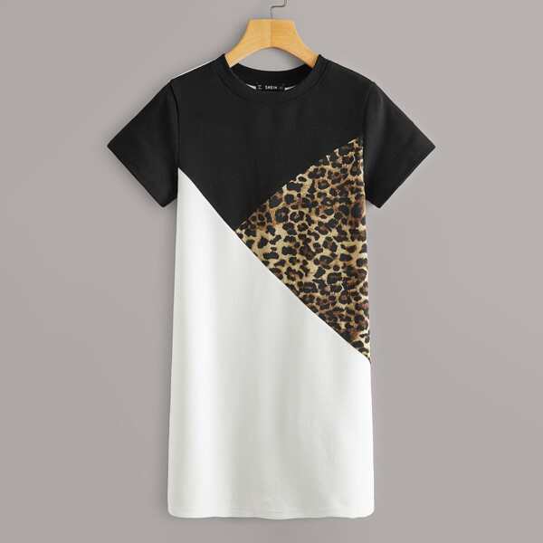 

Colorblock Leopard Panel Dress, Multicolor