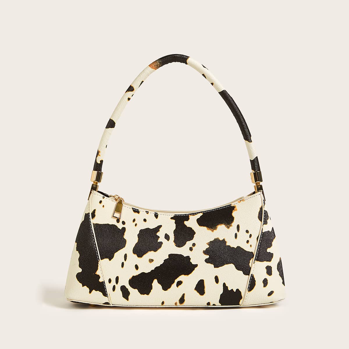 

Cow Pattern Zipper Decor Tote Bag, Multicolor